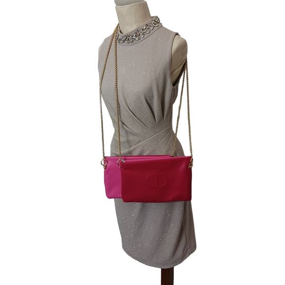 DIOR Crossbody Red Pink REVERSIBLE Shoulder Bag Flat Beaute Cosmetic Converted - Picture 7 of 16